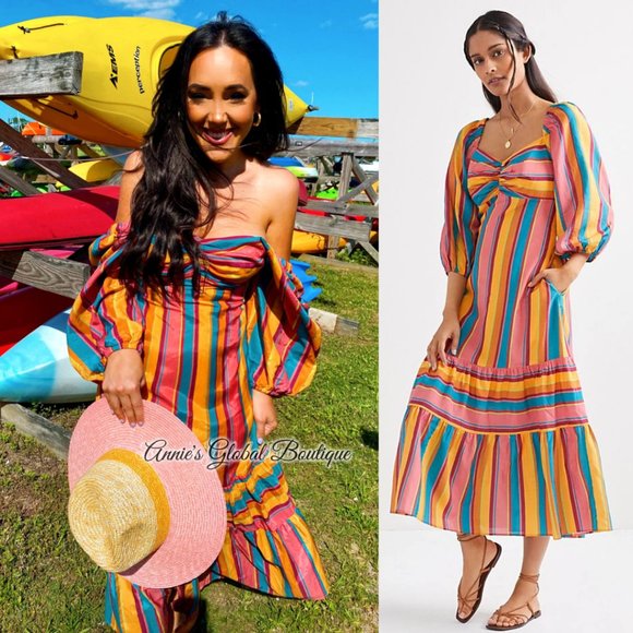 NWT, Anthropologie  Farm Rio Rainbow Striped Midi Dress - Picture 13 of 16